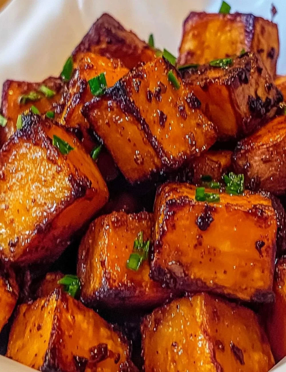 Delicious roasted sweet potatoes drizzled with cinnamon and honey