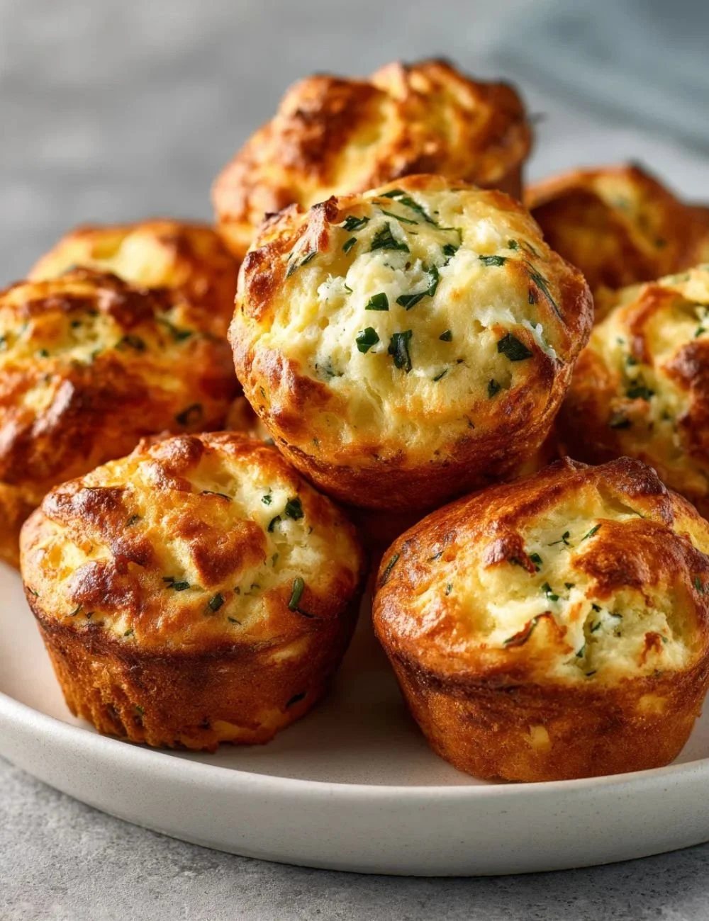 Savory cottage cheese muffins fresh out of the oven, golden and fluffy.