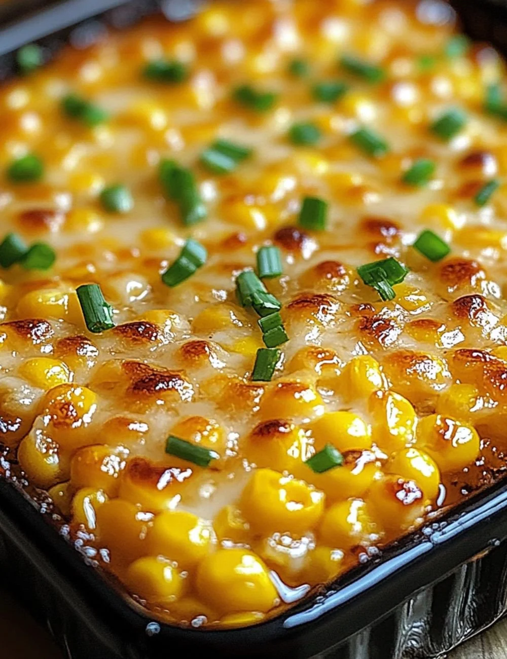 Honey-Glazed Corn Casserole topped with sweet glaze and corn kernels