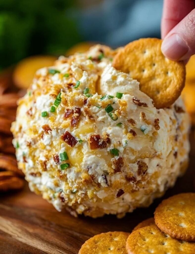Delicious Pineapple Cheese Ball served on a platter with crackers