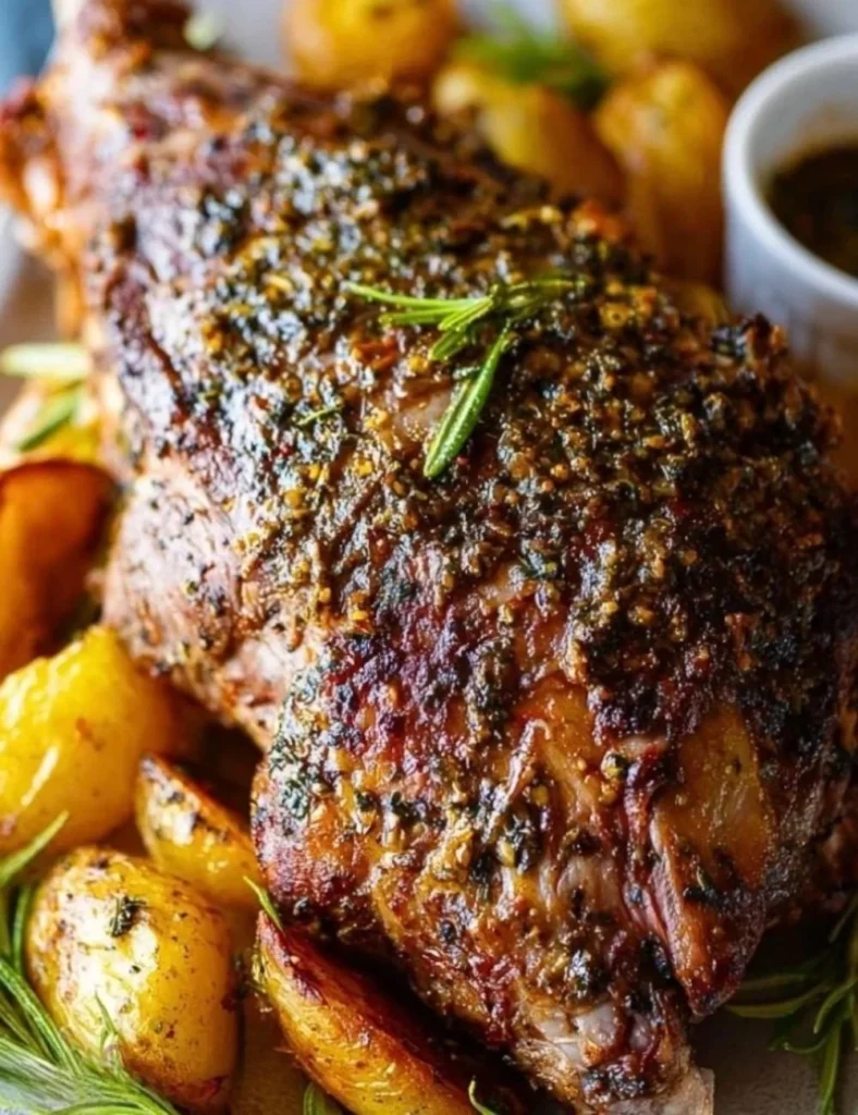 Perfectly roasted leg of lamb with herbs and spices