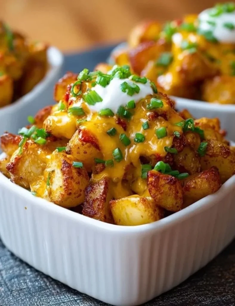 Baked cheesy taco potatoes topped with cheese and spices