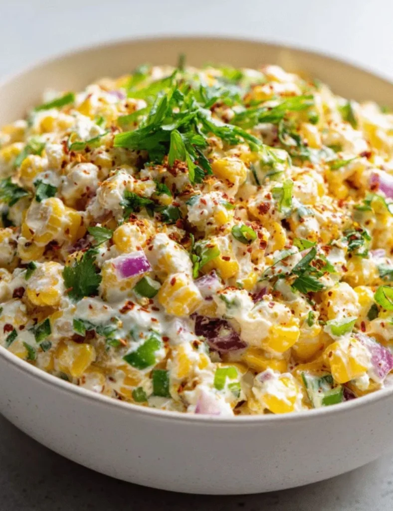 Cottage Cheese Street Corn Salad with fresh ingredients and vibrant colors