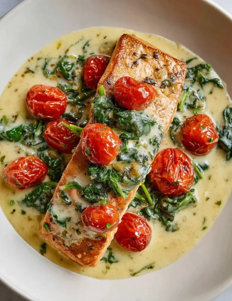 Creamy garlic butter Tuscan salmon served with vegetables
