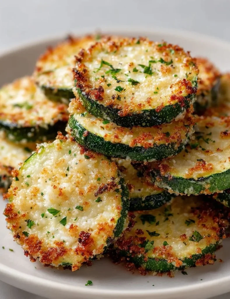 Crispy baked parmesan zucchini slices on a plate