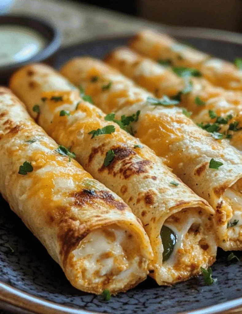 Delicious crispy chicken taquitos served with dipping sauce