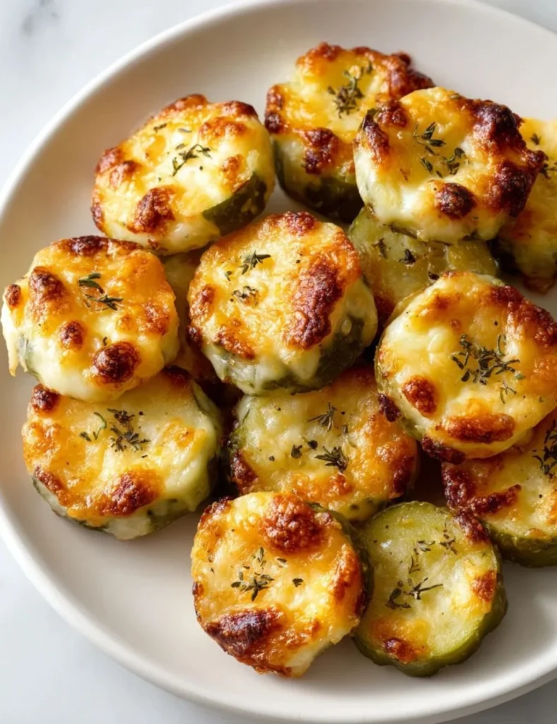 Crispy pickle cheese bites served as a tasty appetizer