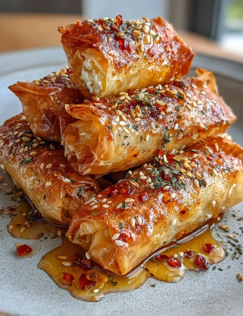 Crispy Fried Feta Rolls served with dipping sauce