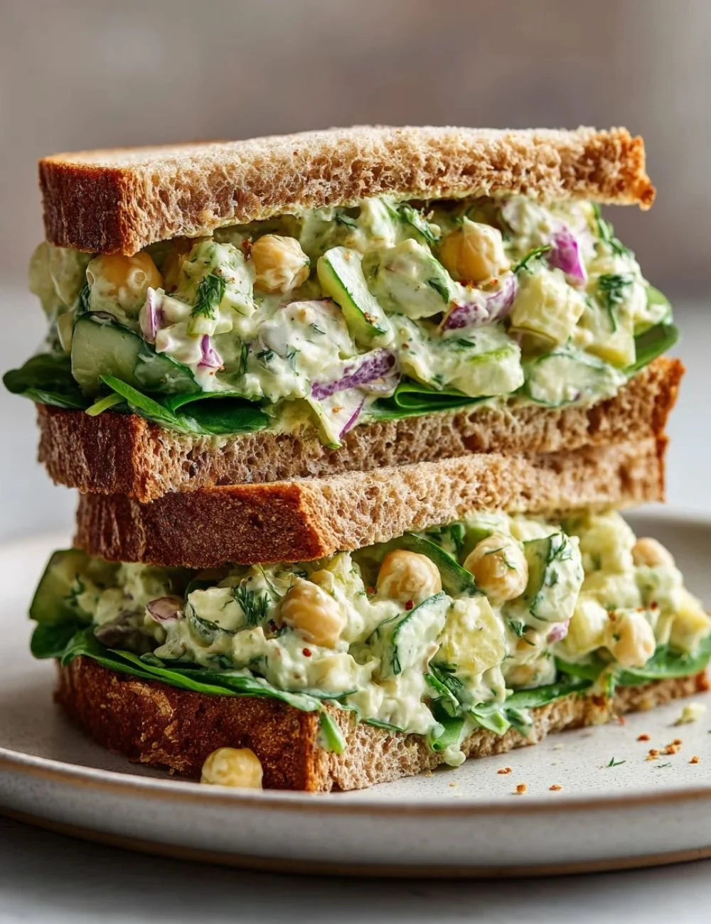 Green Goddess Salad Sandwich topped with fresh vegetables and creamy dressing