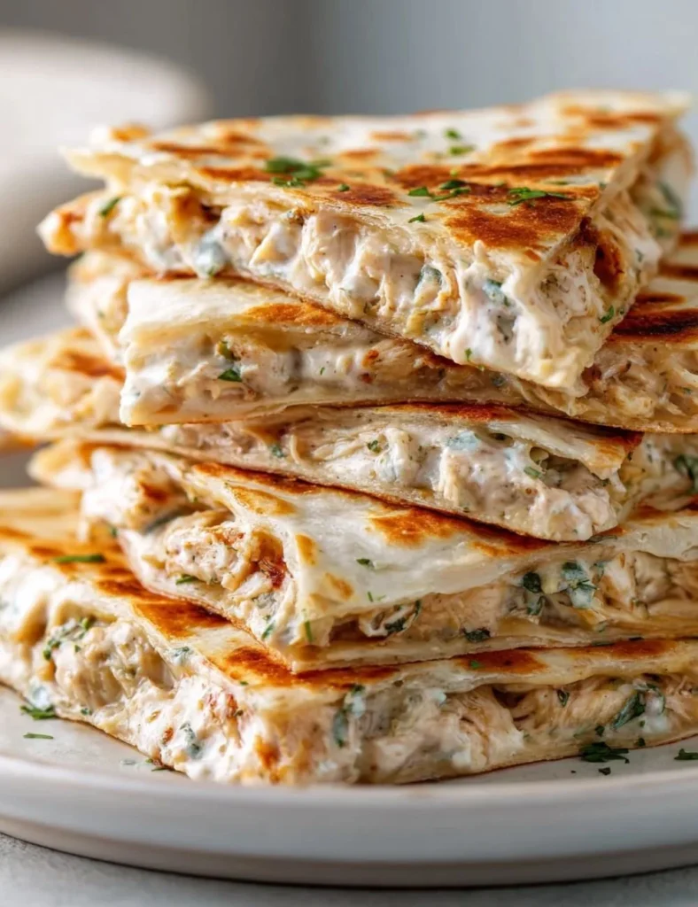 High protein chicken ranch quesadilla served on a plate