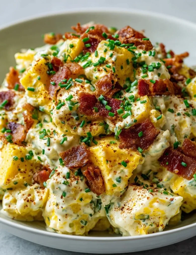 Keto Deviled Egg Salad served in a bowl with fresh herbs
