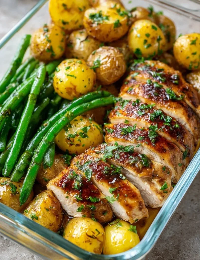 Lemon Garlic Chicken Meal Prep with fresh herbs and vibrant lemon slices