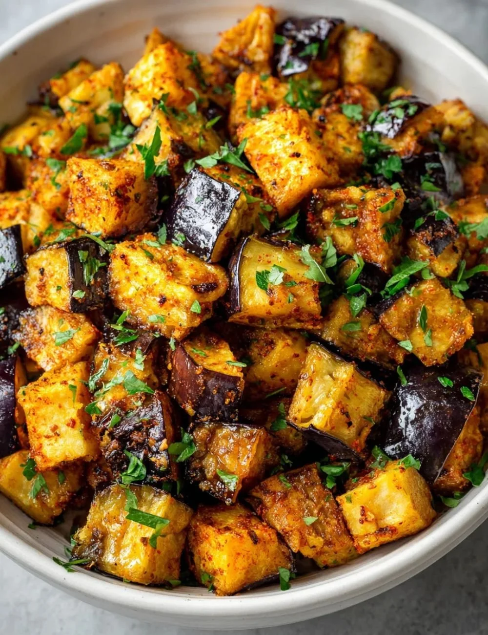 Low calorie air fryer eggplant dish cooked to crispy perfection