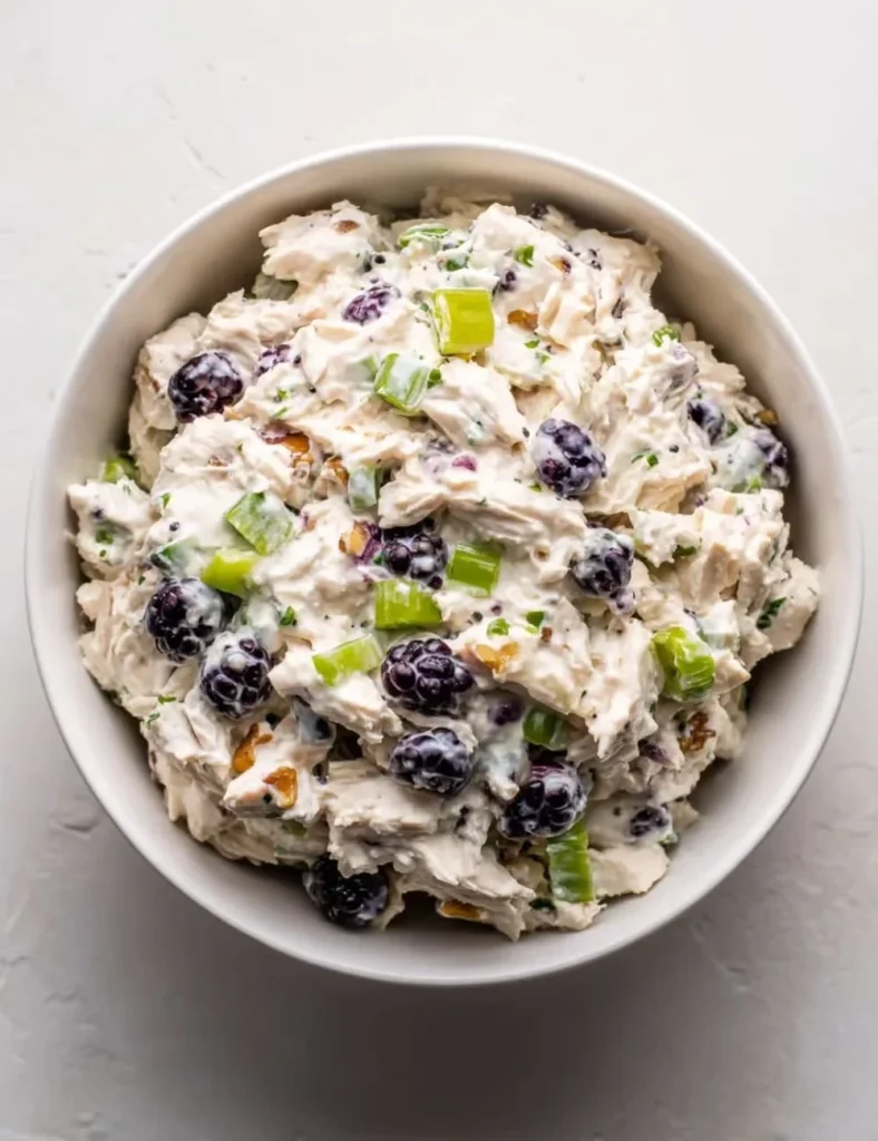 Low carb blackberry chicken salad with cottage cheese and fresh ingredients