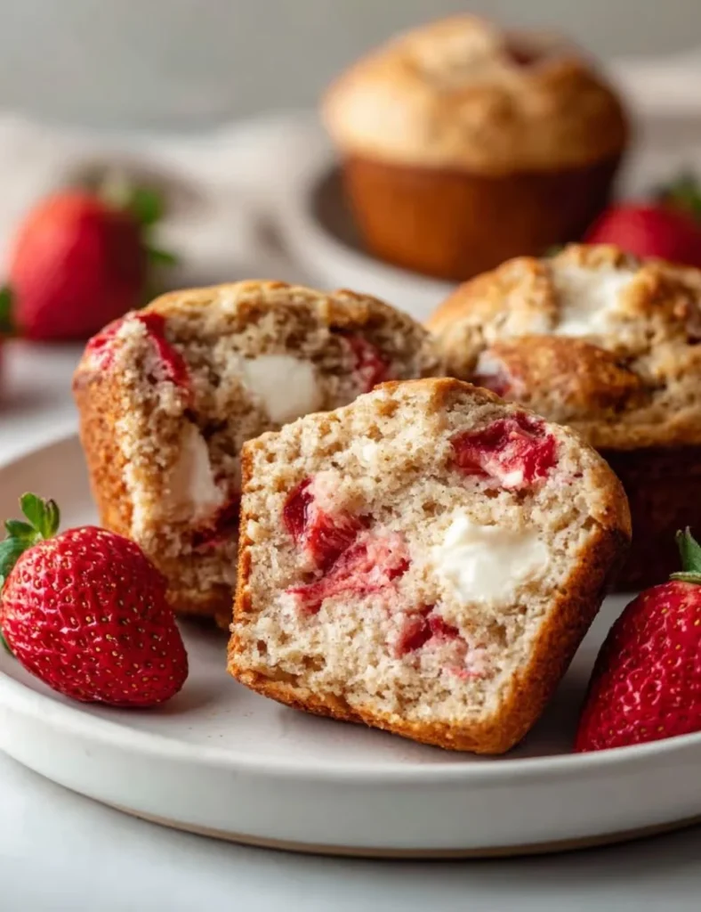 Low carb strawberry protein muffins baked and ready to eat