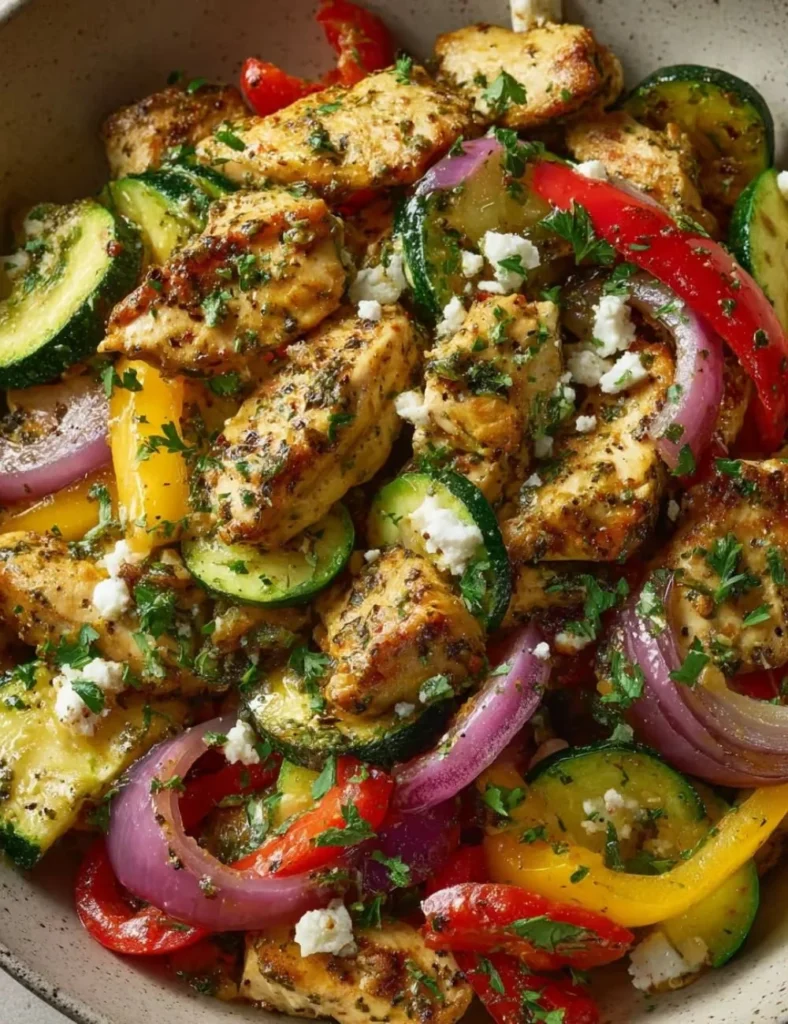 Delicious Mediterranean Chicken Stir Fry with colorful vegetables and spices
