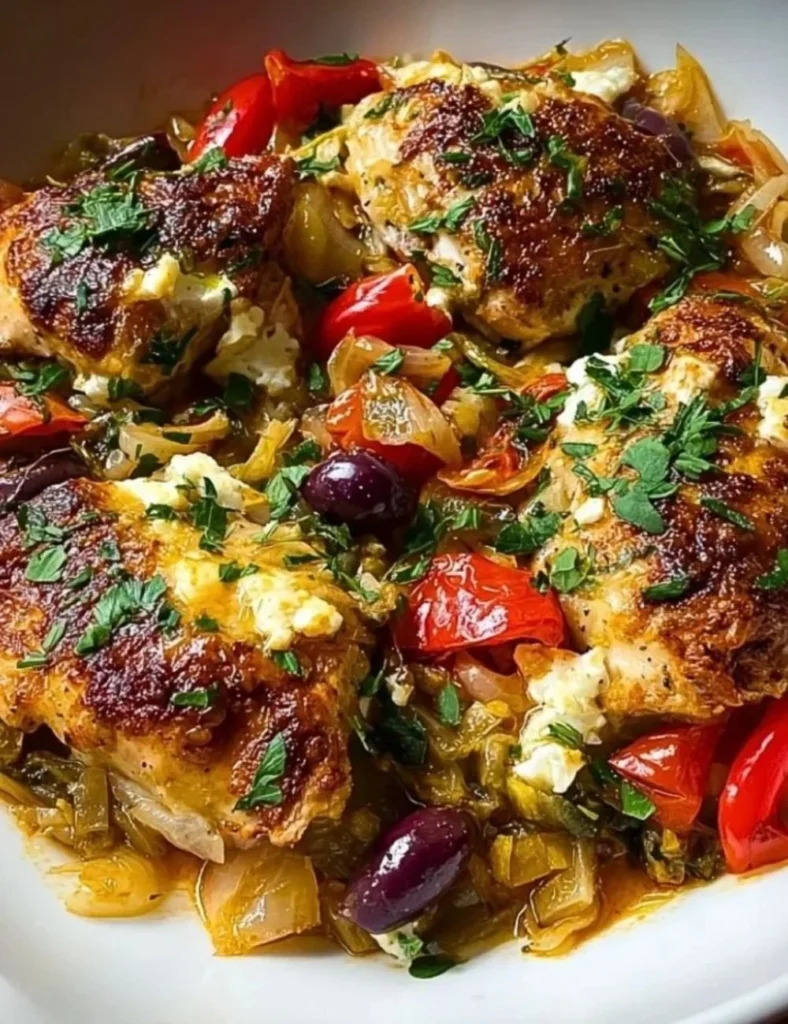 Delicious Mediterranean Chicken Casserole served in a vibrant dish