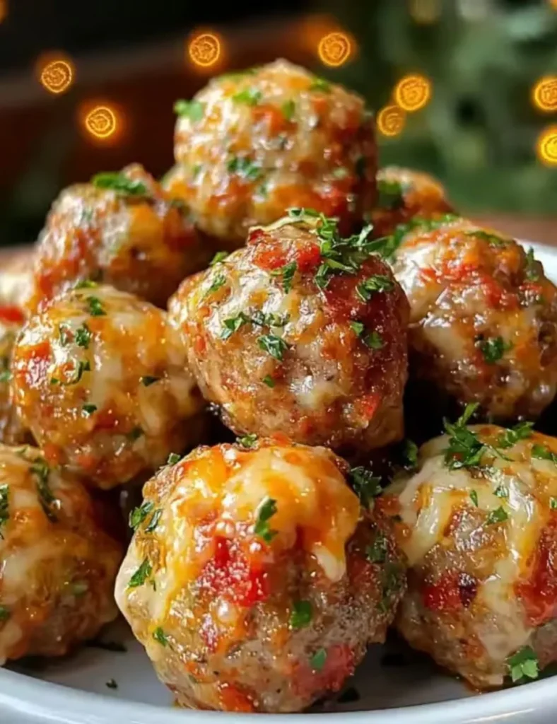 Plate of hot Rotel sausage balls served with dipping sauce