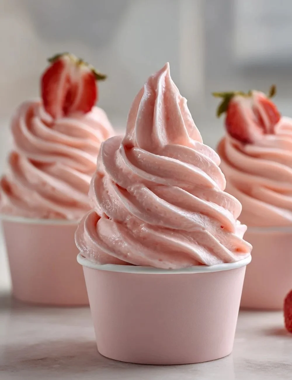 Delicious Strawberry Dole Whip dessert served in a cup