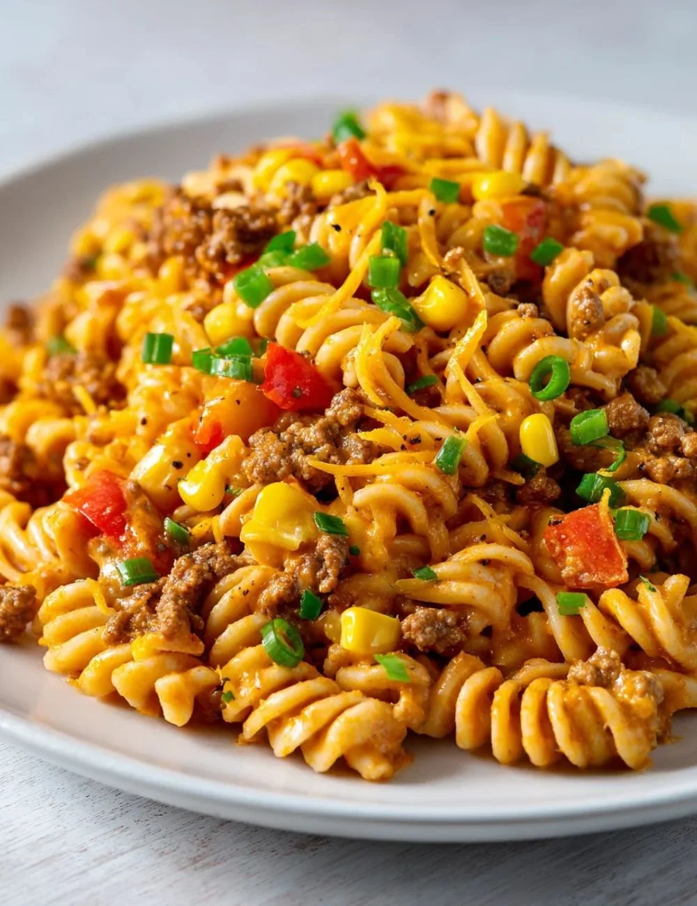 Colorful Taco Pasta Salad with fresh ingredients and toppings