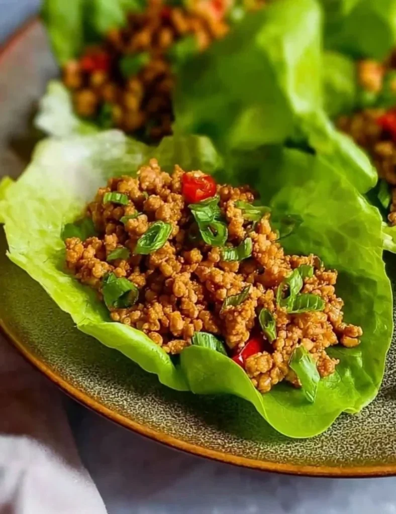 Best Asian ground turkey lettuce wraps with colorful vegetables and sauce