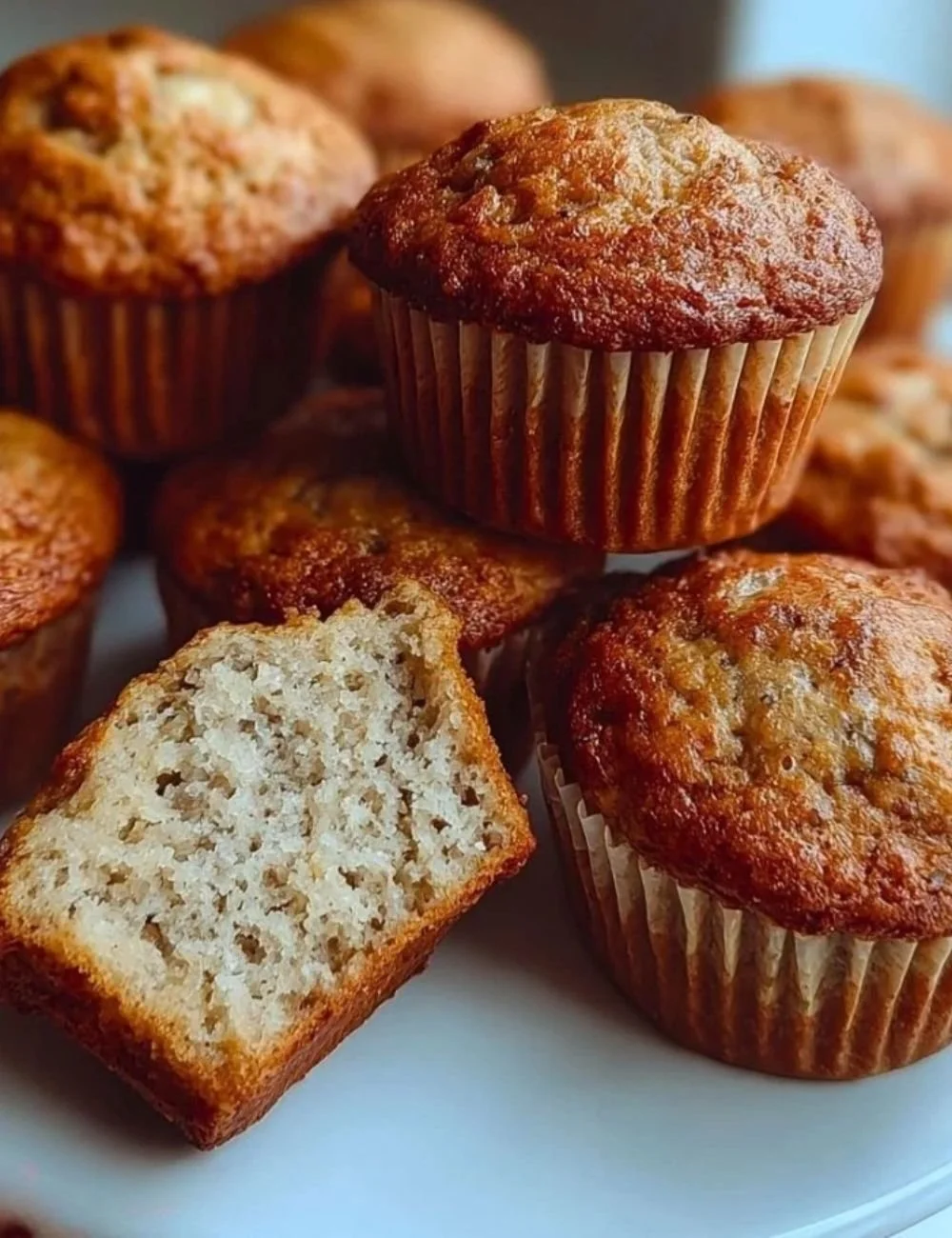 Delicious Greek yogurt banana muffins freshly baked with ripe bananas