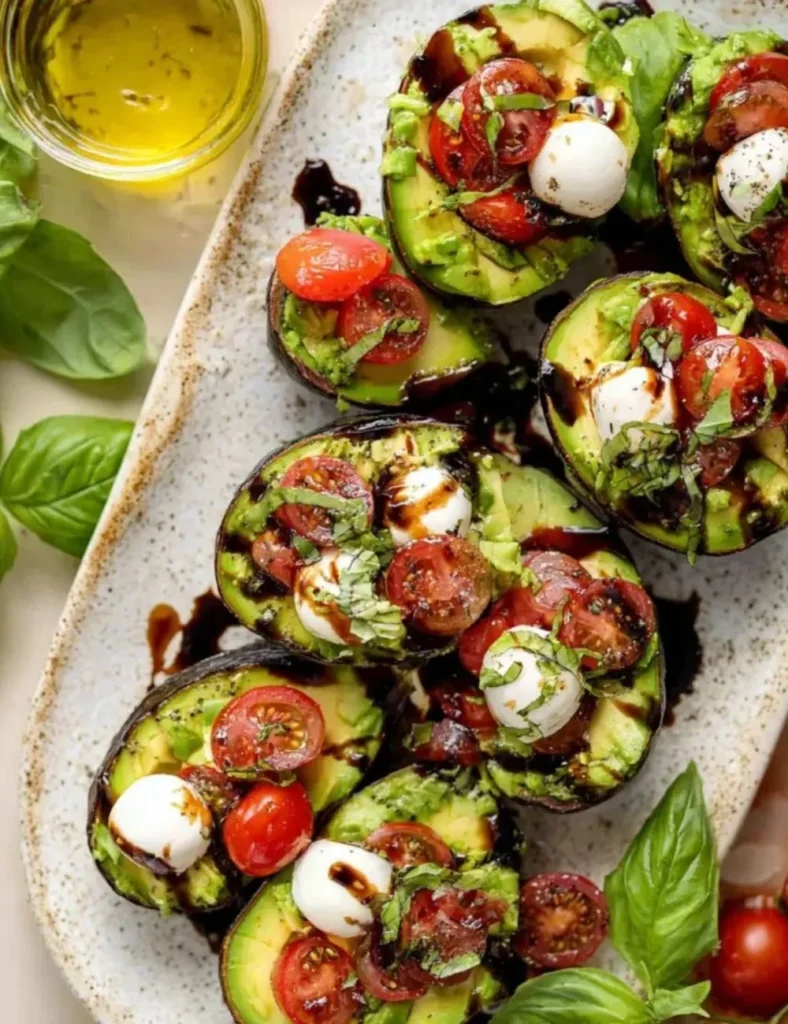 Caprese Stuffed Avocados with Sweet Balsamic Glaze