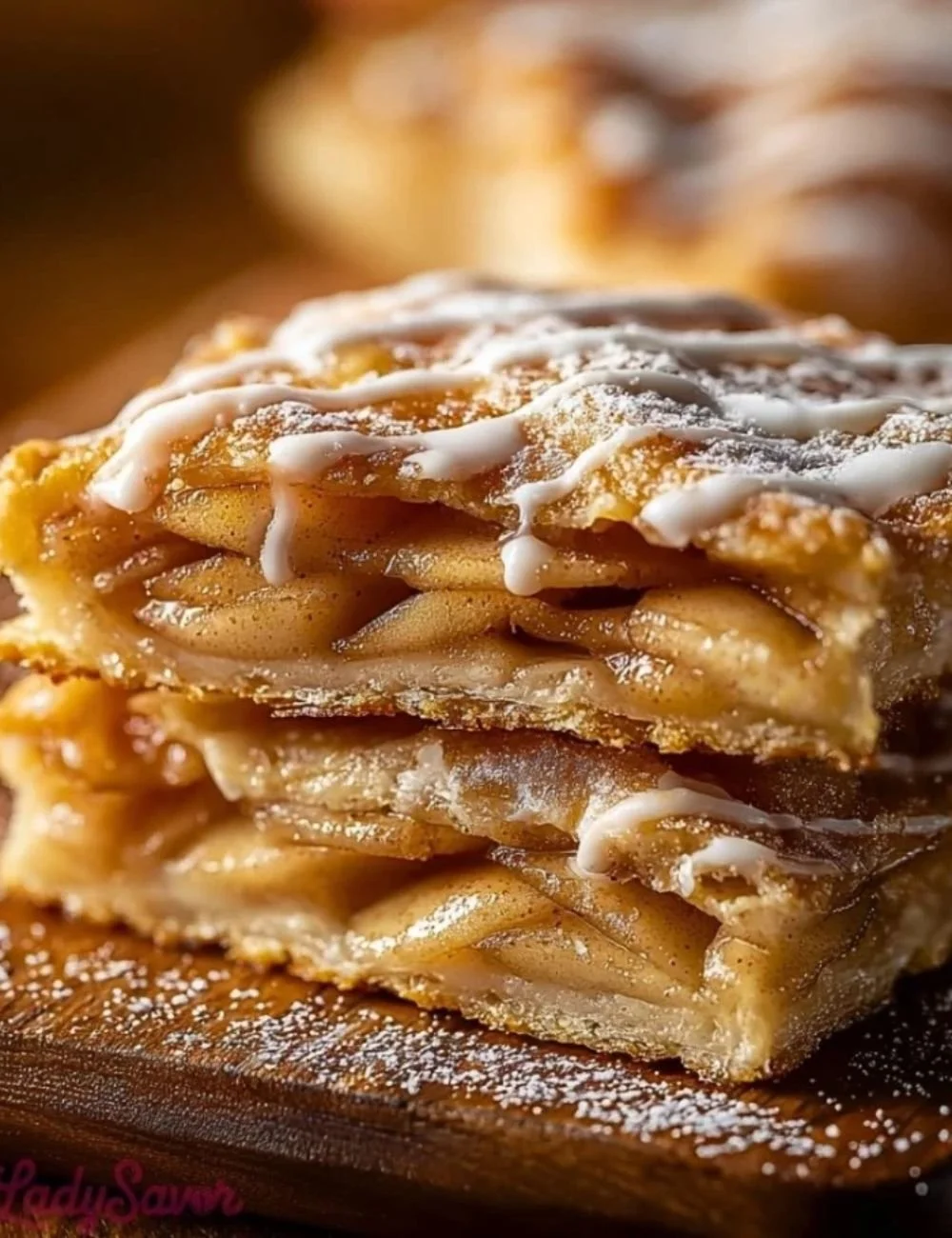 Freshly baked Chicago Style Bakery apple slices with cinnamon and buttery crust
