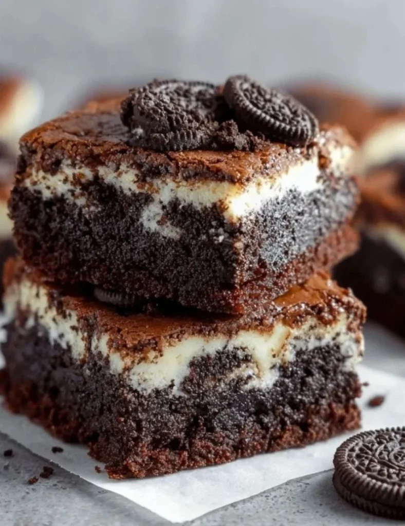 Decadent Cookies and Cream Brownies with chocolate and cookie pieces