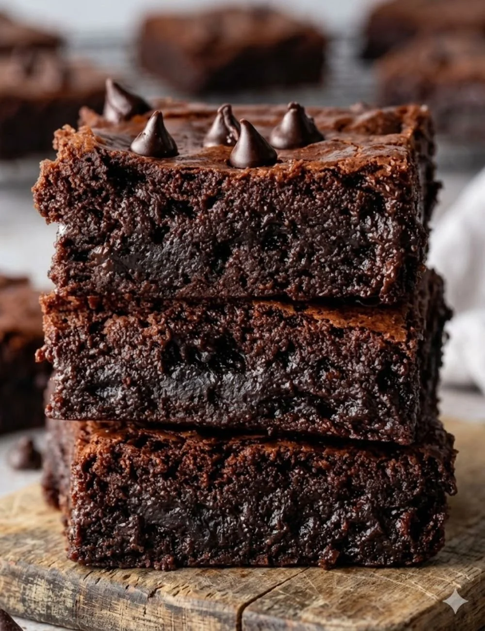 Deliciously fudgy cottage cheese brownies on a plate, topped with chocolate frosting.