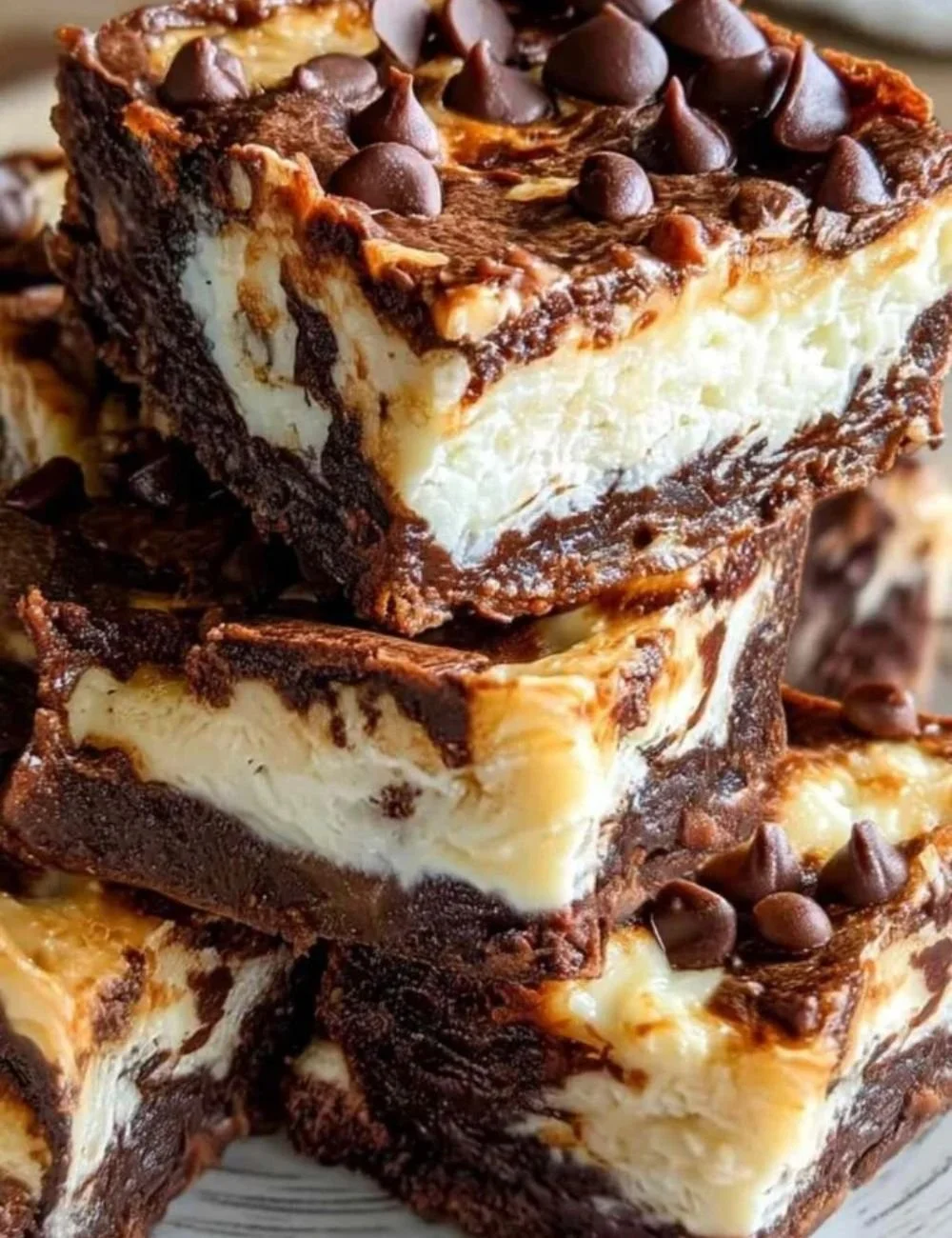 A plate of Cottage Cheese Protein Brownies topped with chocolate drizzle.