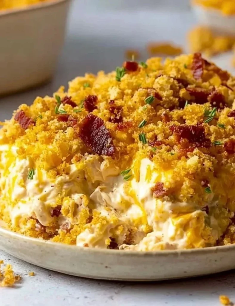 Creamy Crack Chicken Casserole dish served on a plate