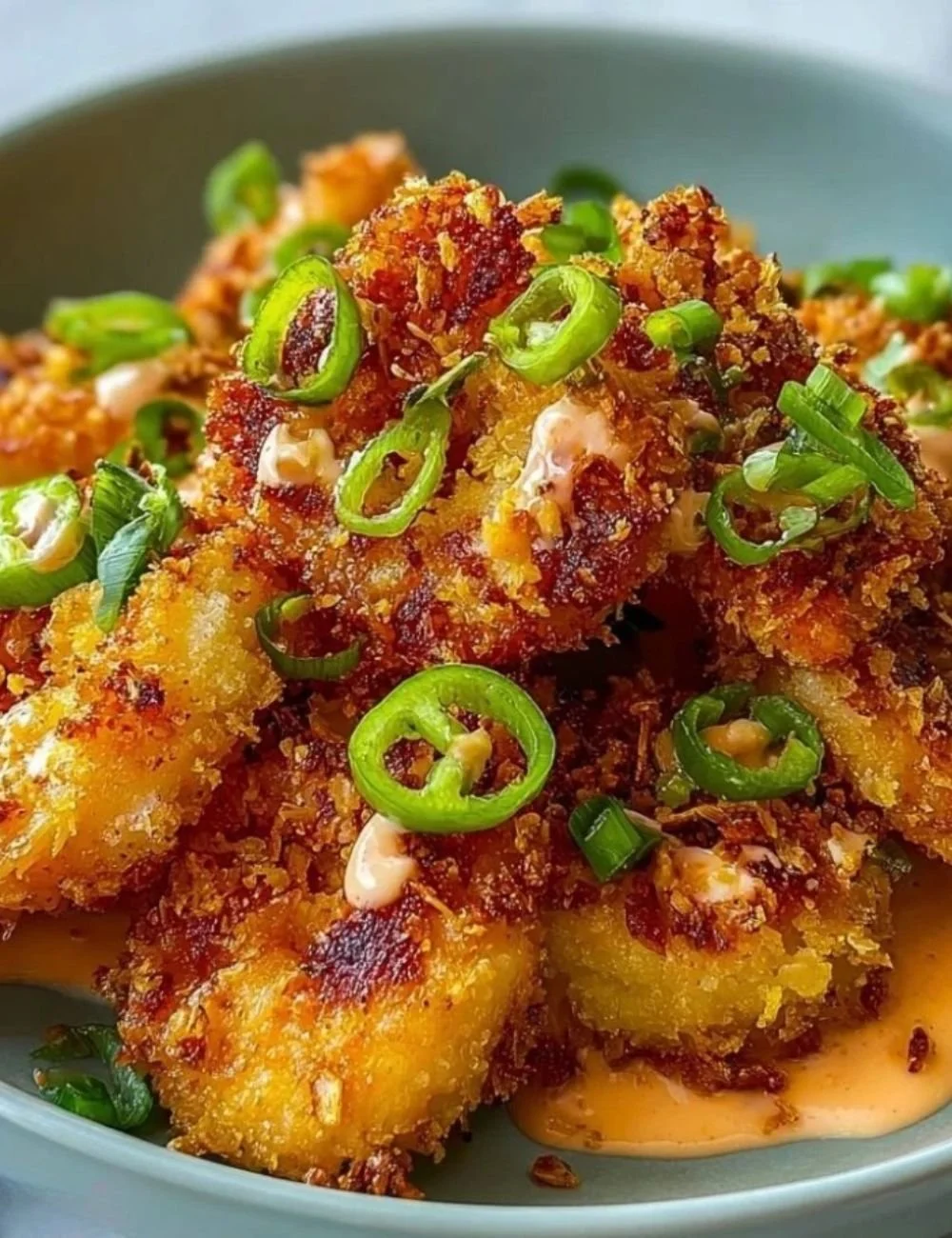 Crispy Air Fryer Bang Bang Shrimp served with a spicy dipping sauce