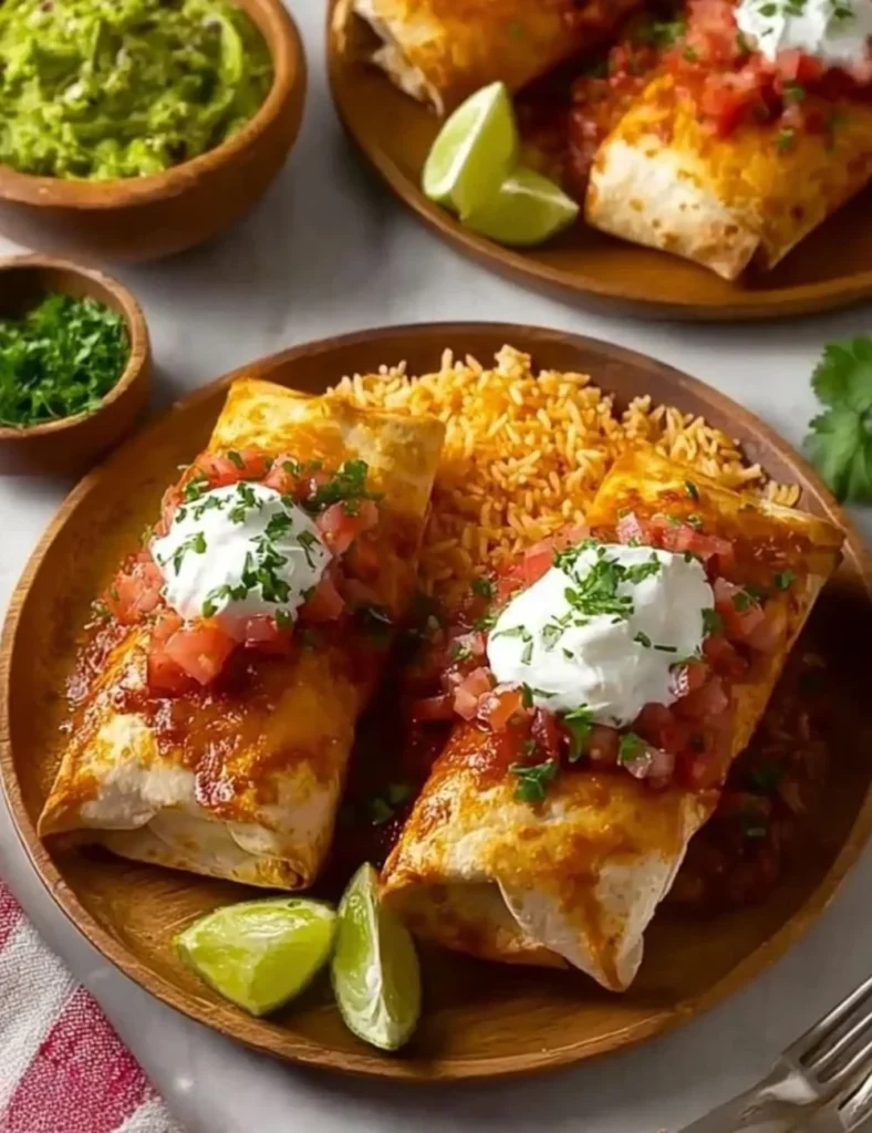 Crispy Chicken Chimichangas served with salsa and guacamole
