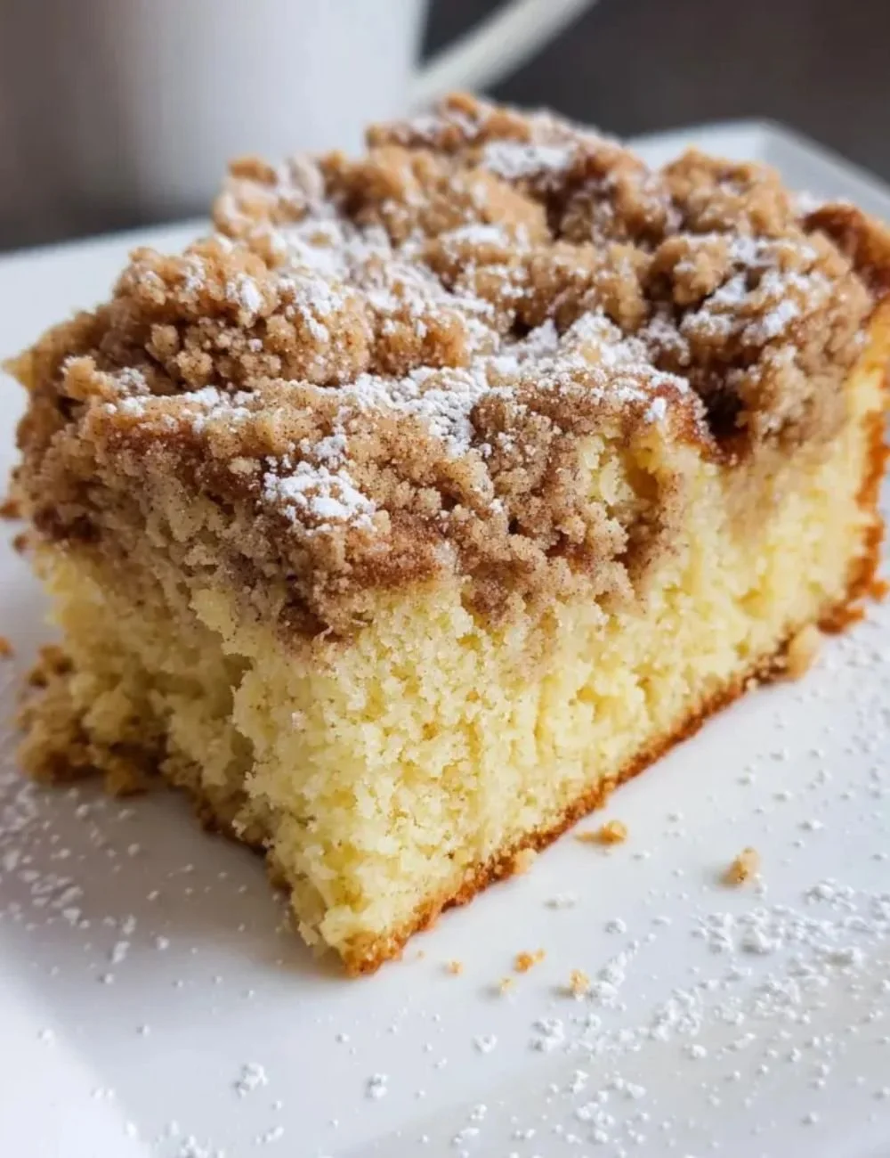 Delicious homemade crumb cake with buttery crumbles on top