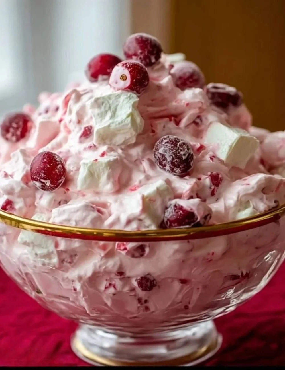 Delicious Easy Cranberry Fluff Salad in a serving bowl