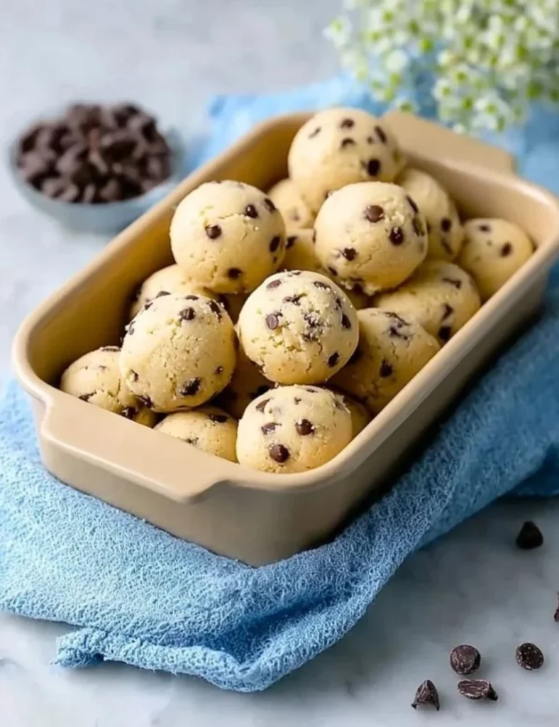 Gluten-free cottage cheese cookie dough bites on a decorative plate