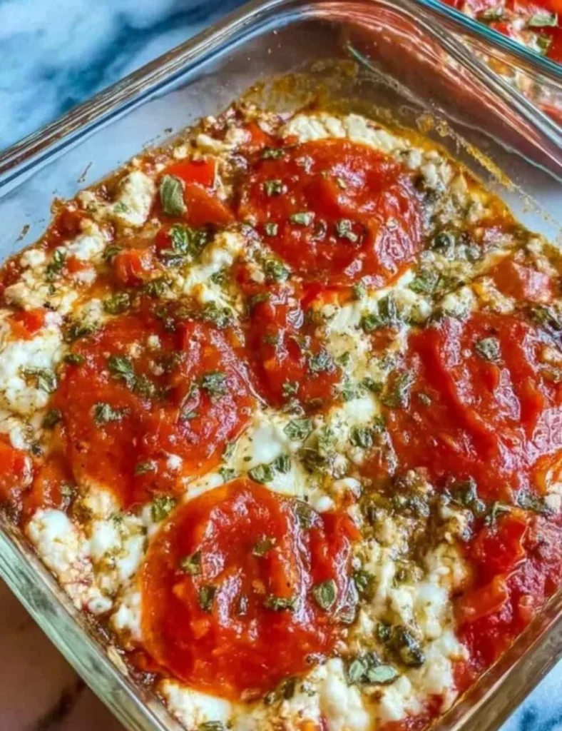 High-protein cottage cheese pizza bowl topped with fresh ingredients