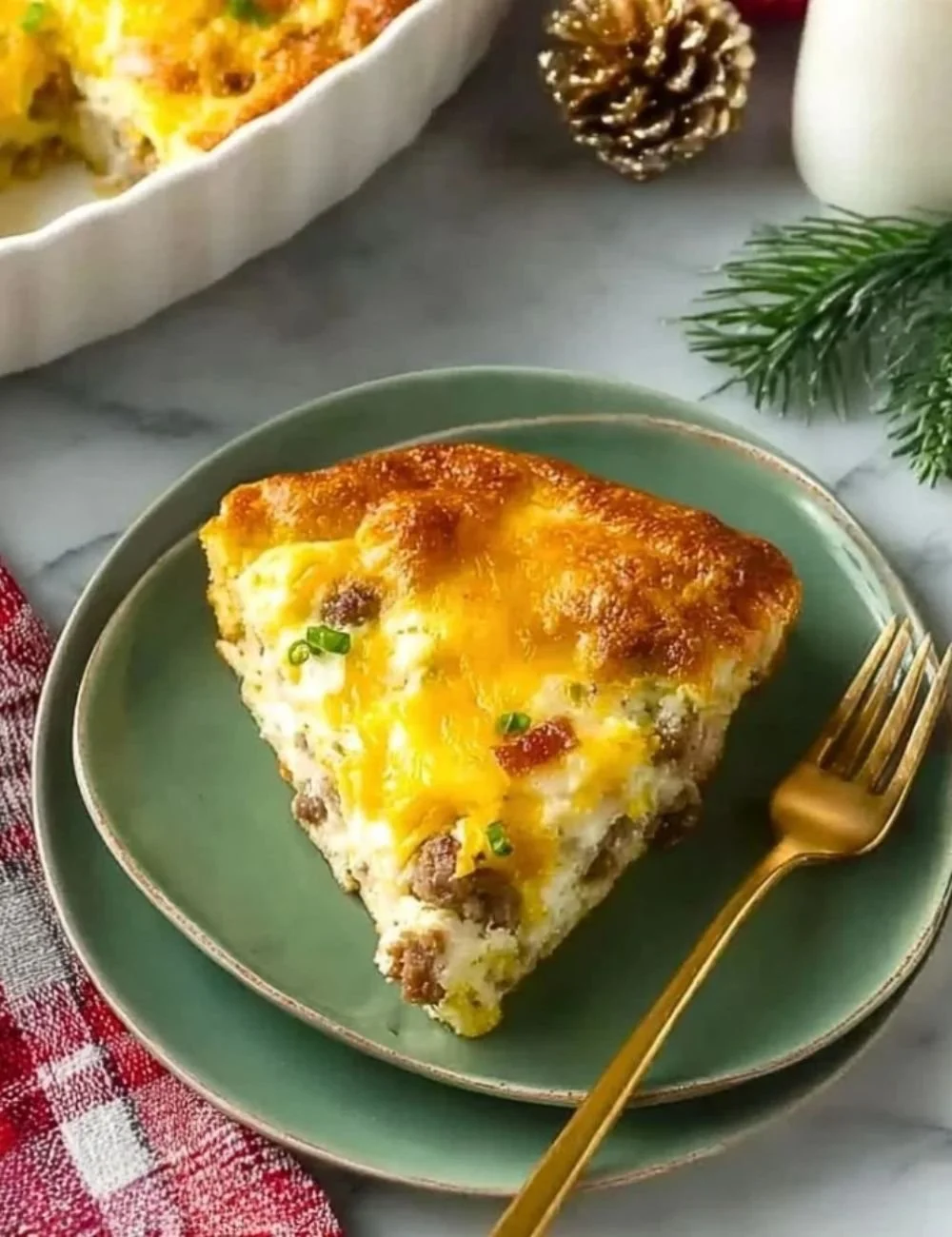 Delicious homemade crescent roll breakfast casserole ready for serving