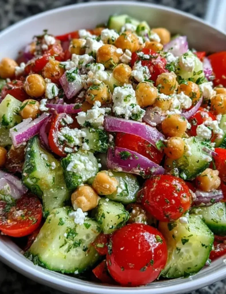 Mediterranean Chickpea Salad with fresh vegetables and herbs