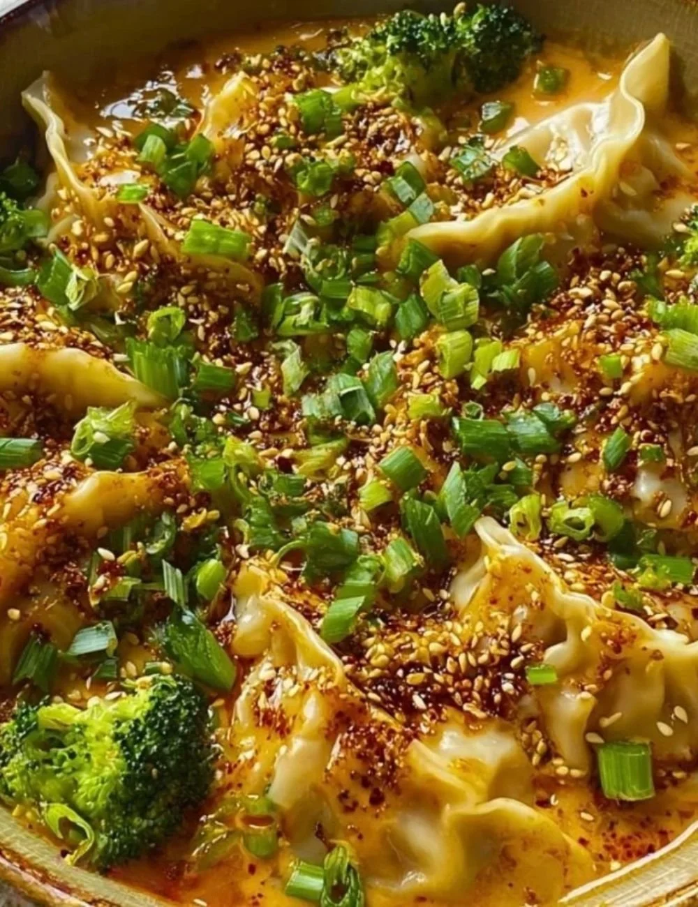 Oven-Baked Dumplings with Peanut Sauce