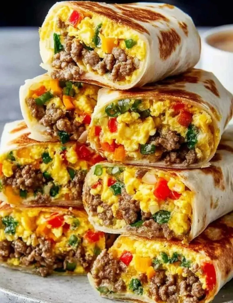 Delicious protein-packed breakfast burritos filled with eggs and vegetables