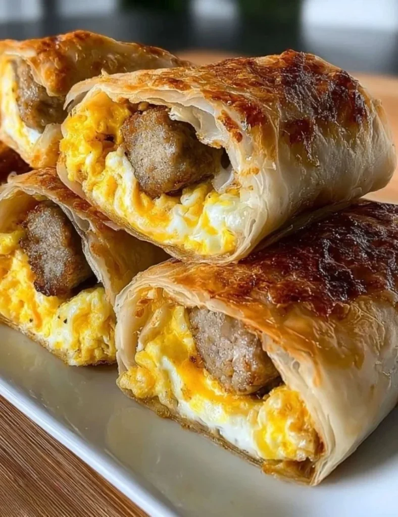 Delicious sausage egg breakfast rolls ready to be served