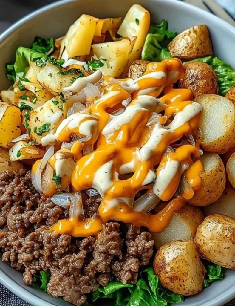 Delicious Smash Burger Bowl featuring juicy beef and fresh toppings