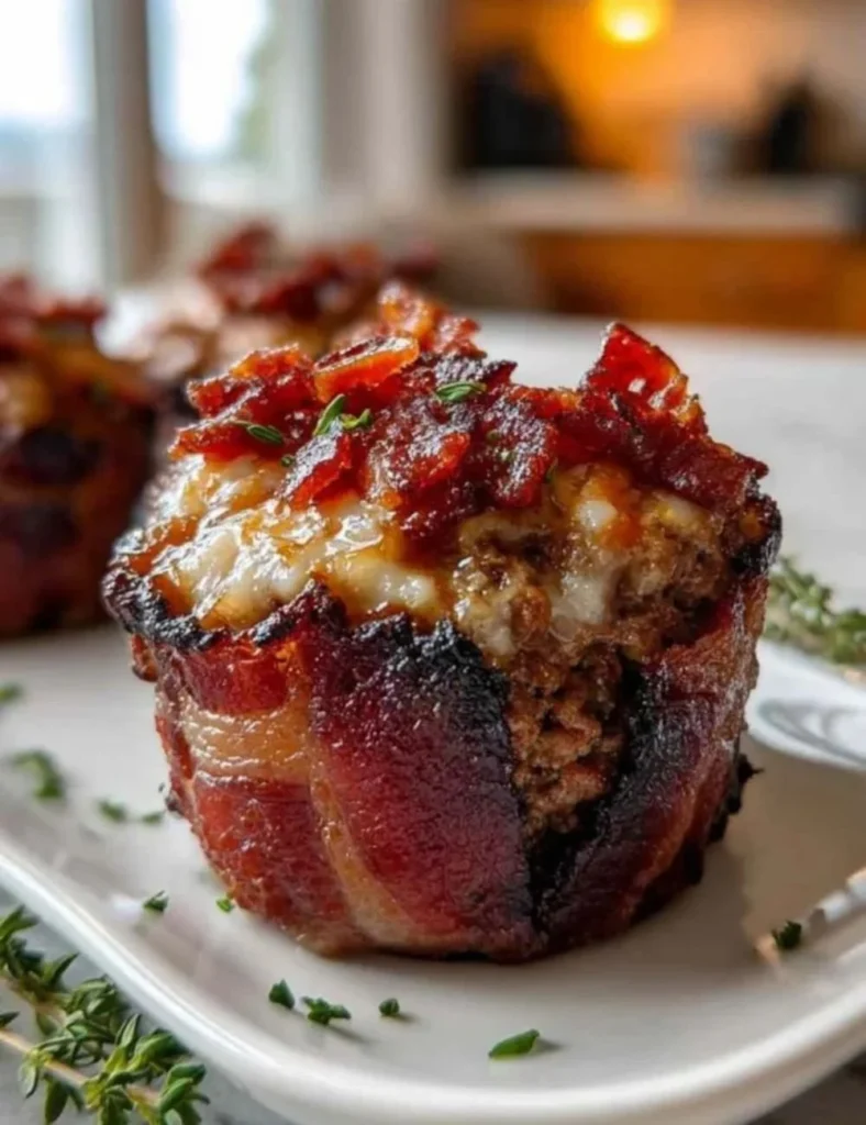 Smoky Bourbon BBQ Bacon Wrapped Meatloaf Cupcakes