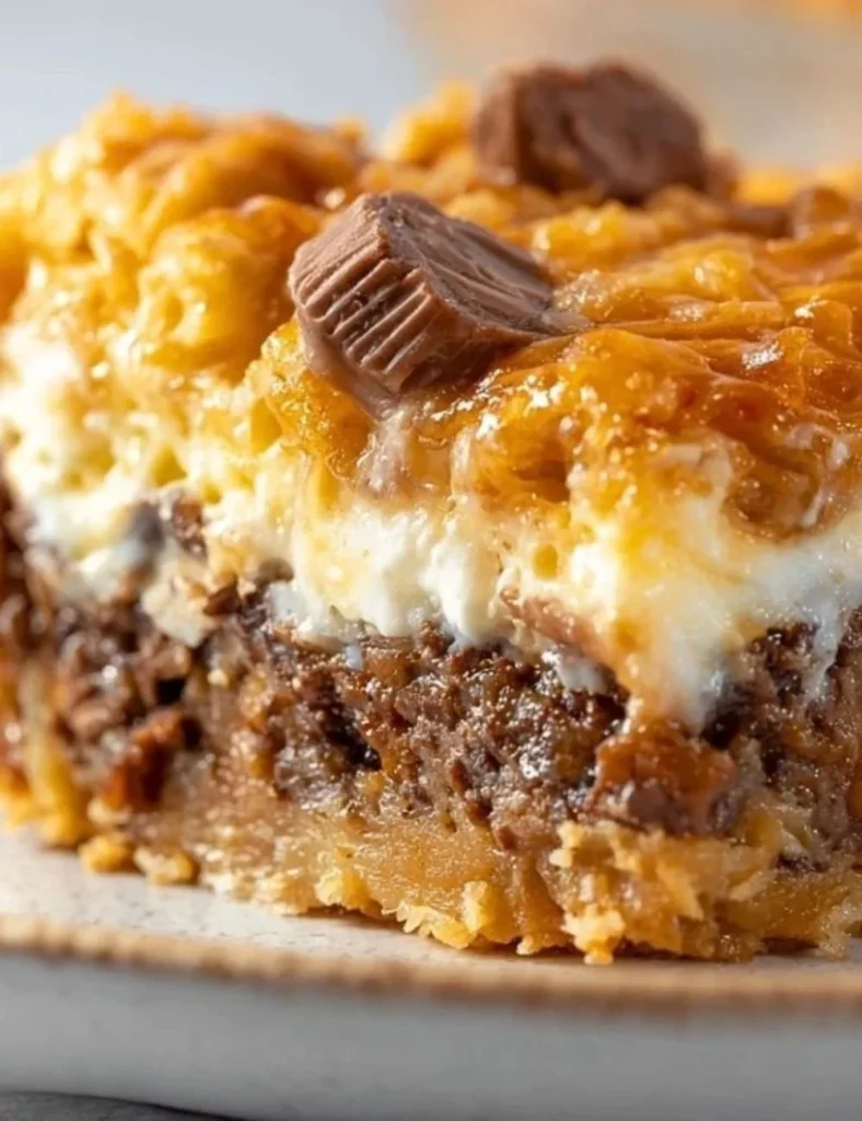 Texas Trash Pie with a blend of sweet and savory ingredients on a rustic table.