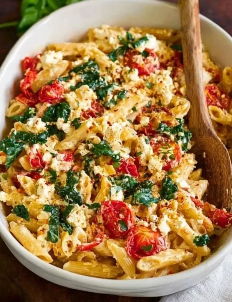 Creamy baked feta pasta with tomatoes and herbs, a delicious and easy recipe