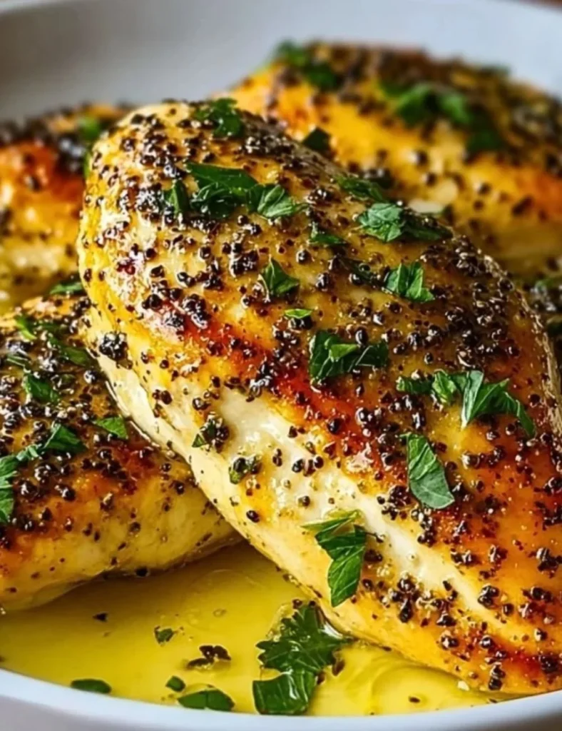 Baked Greek Yogurt Chicken served with herbs and vegetables