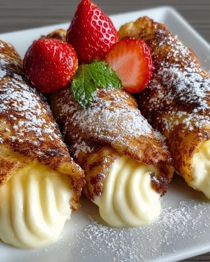 Delicious Cheesecake Egg Rolls topped with chocolate sauce and berries.