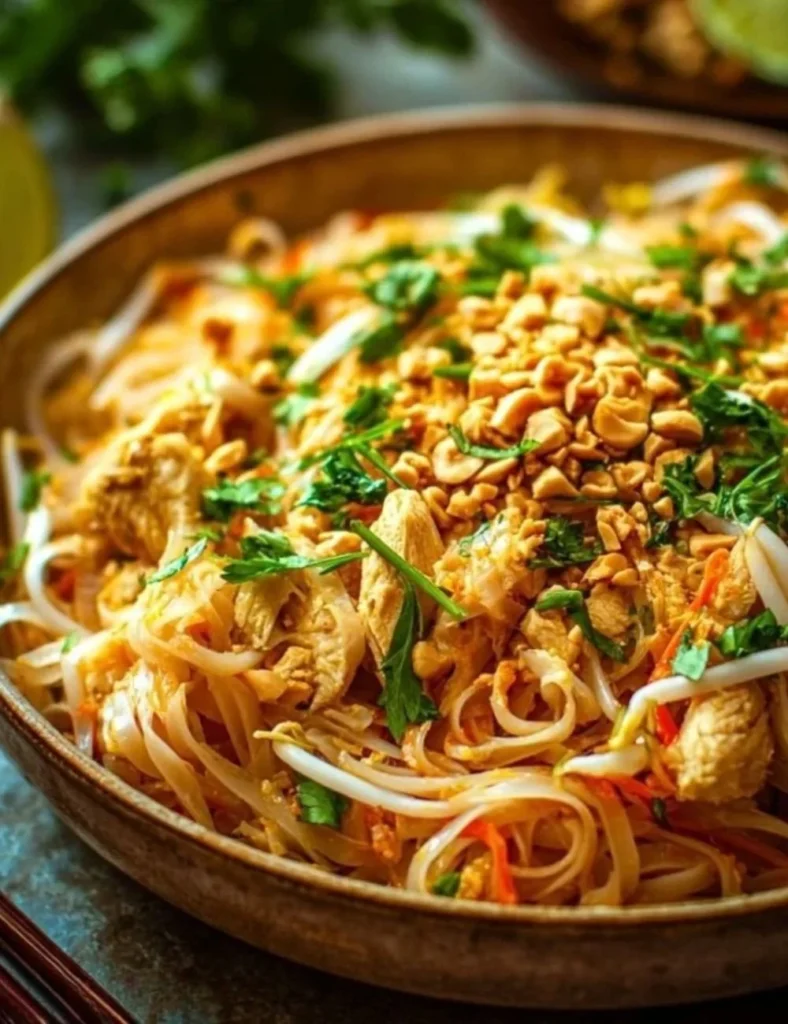 Delicious Chicken Pad Thai with fresh ingredients and vibrant colors